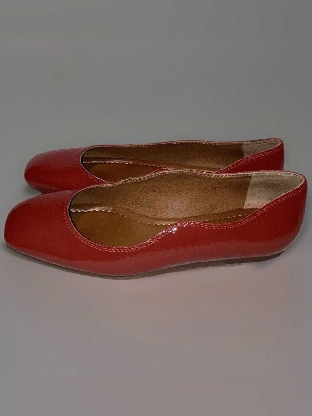 Lucky Brand Dellie Burnt Orange Faux Patent Leather Square Toe Ballet Flats 7.5M